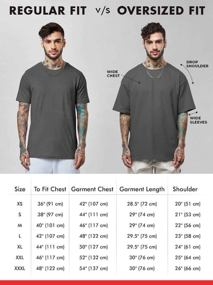 Comparison of regular fit and Naruto Shippuden oversized t-shirt showing wide chest and drop shoulder design