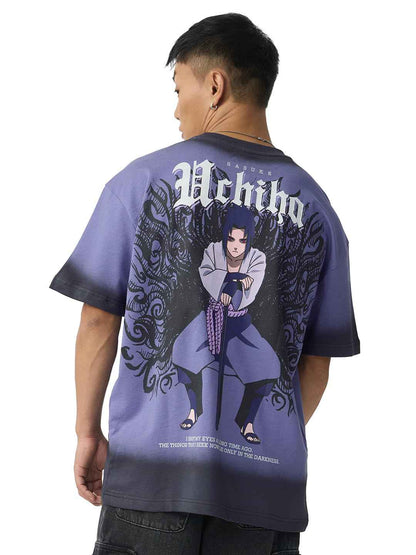 Naruto Uchiha t-shirt for men in purple with graphic print of Uchiha character on back